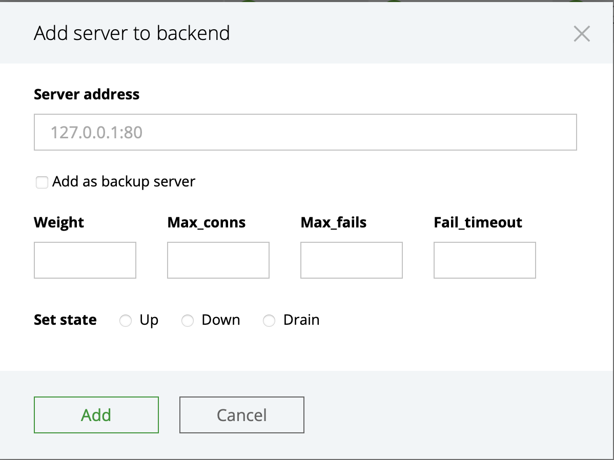 Console Light — adicionando um servidor na aba "HTTP Upstreams"