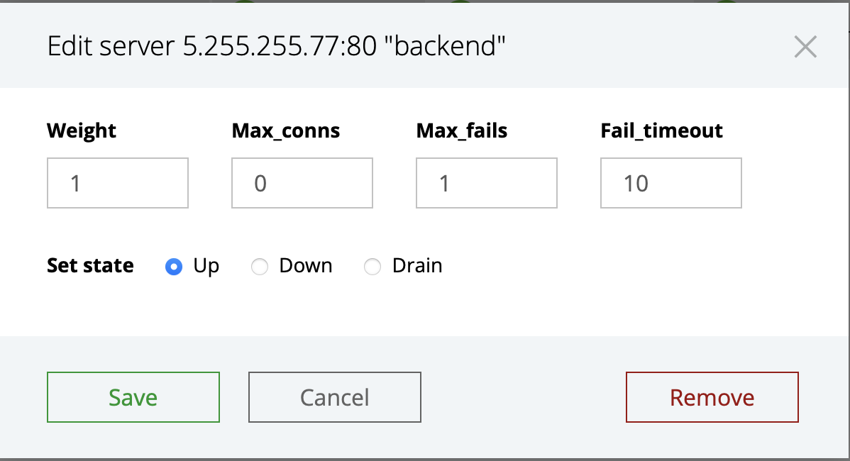 Console Light — editando servidores na aba "HTTP Upstreams"